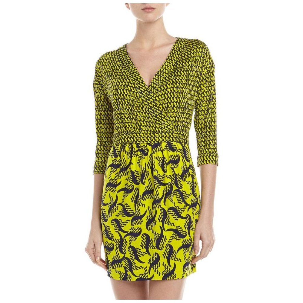 DIANE VON FURSTENBERG Nollie Tweed Dash Print Silk Dress sz 6 Women's Mini DVF